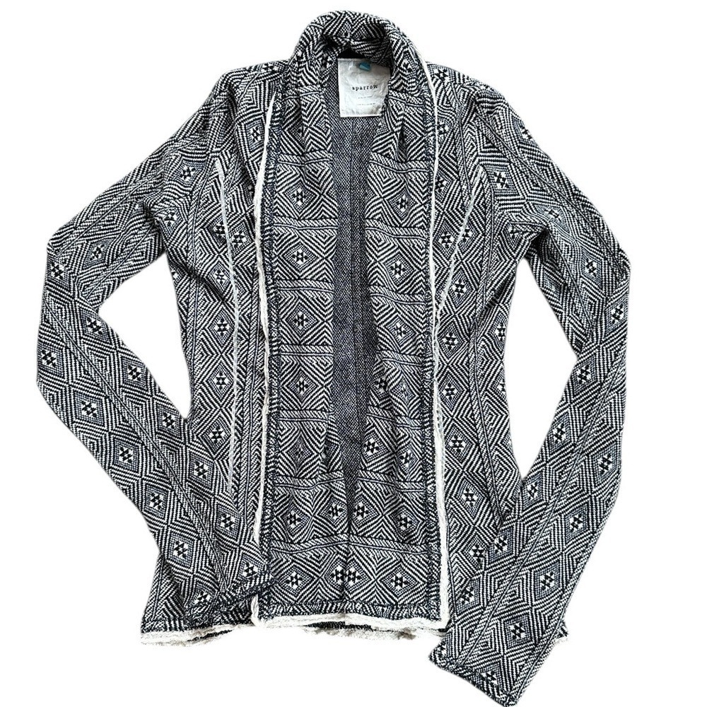 Anthropologie Sparrow Black And‎ White Geometric Print Open Cardigan Size medium